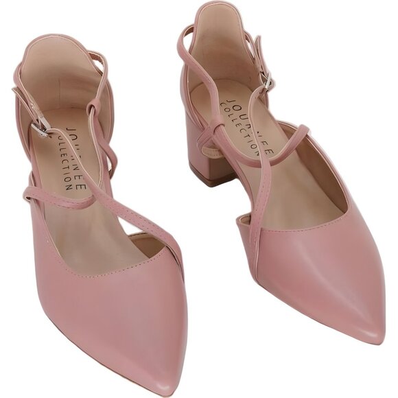 Journee Collection Galvinn blush crisscross pointed toe block heel pumps 7M - Picture 1 of 6